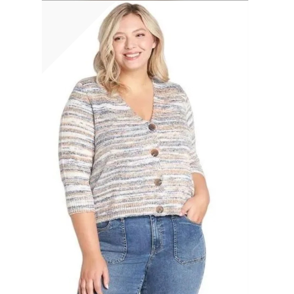 Lane Bryant Spacedye V-Neck Cardigan Sweater Stripe Womens Size 18/20 NWT